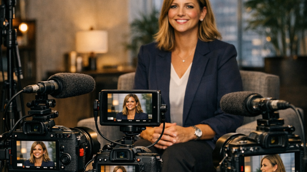 Multi‑camera corporate interview setup in modern workspace