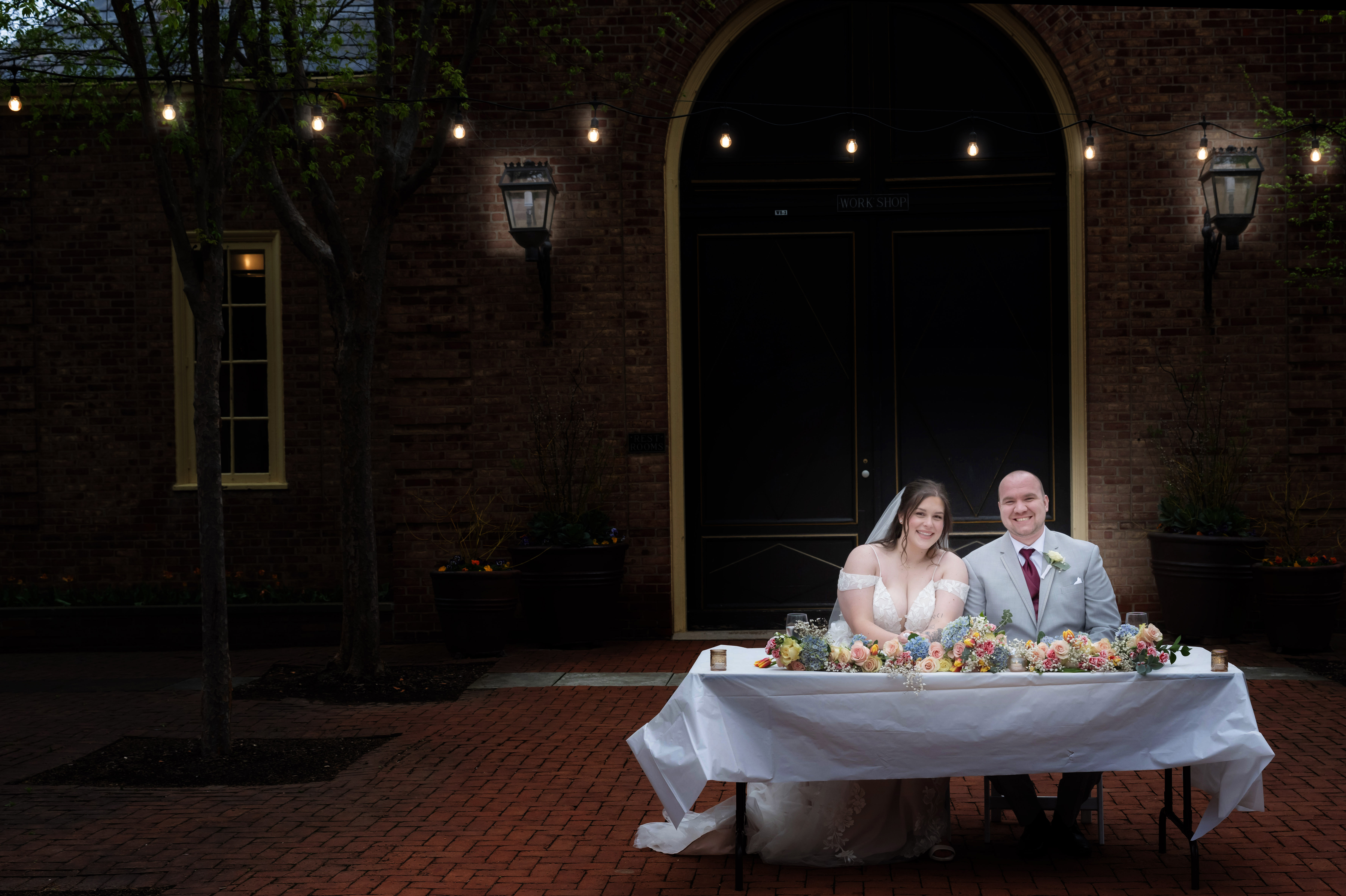 Elegant outdoor wedding reception table setting near Hamilton Ohio