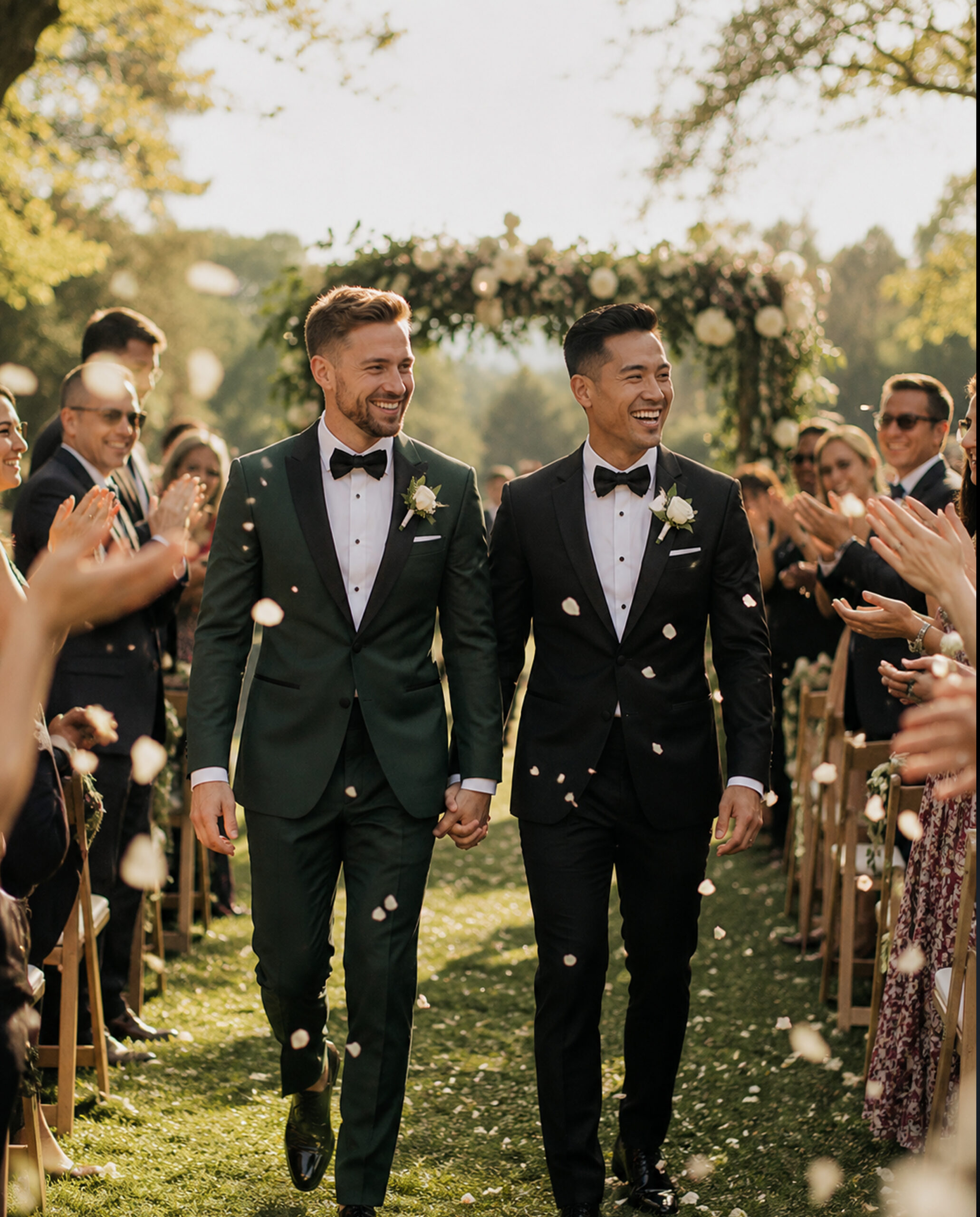 Same-sex wedding photography Ohio - two grooms walking down the aisle