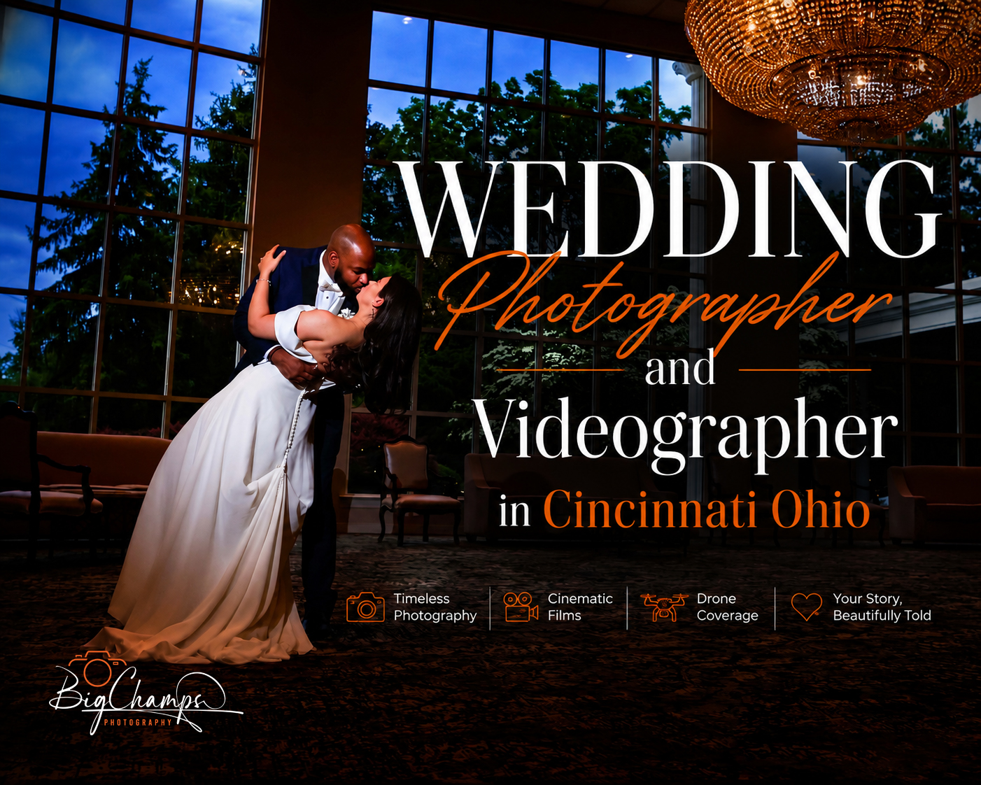 Wedding photographer and videographer in Cincinnati Ohio offers timeless photography cinematic films drone coverage creating beautifully told stories for couples.